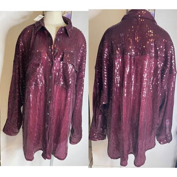 Pilcro Tops - Anthropologie Pilcro Sequin Button-down Shirt Plum 1X